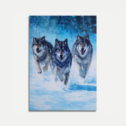 Three Wolves Running in Snow Poster