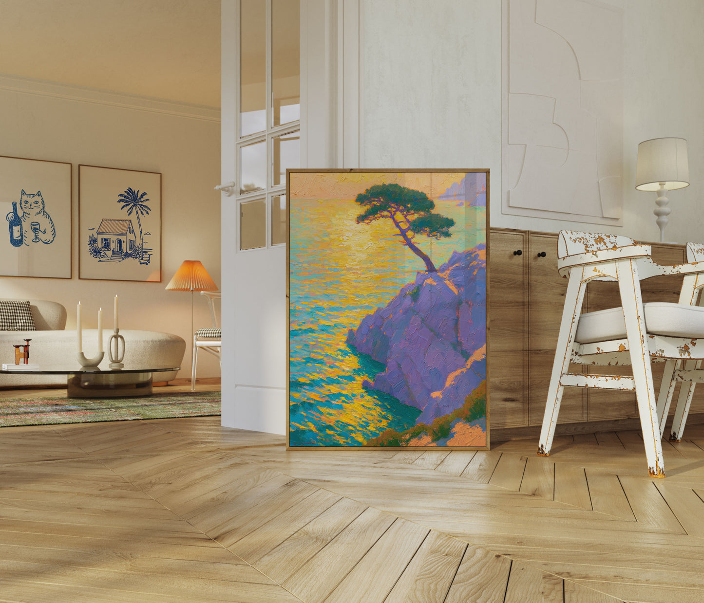 Poster Tramonto Scogliera Albero Solitario