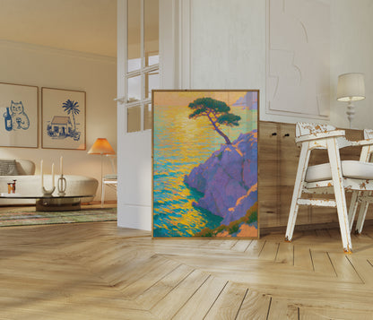 Poster Tramonto Scogliera Albero Solitario