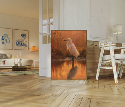 Witte Reiger in Gouden Zonsondergang Poster