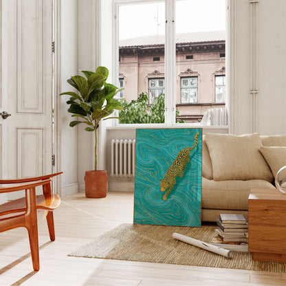 Leopard Swimming in Turquoise Poster