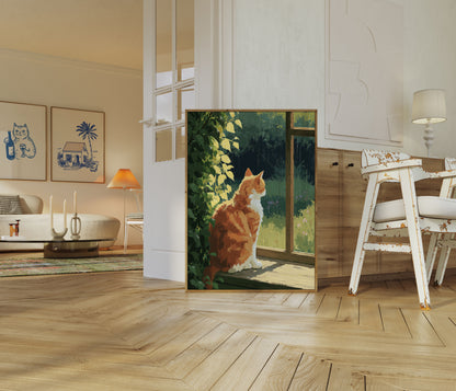 Ginger Cat Rainy Window Poster