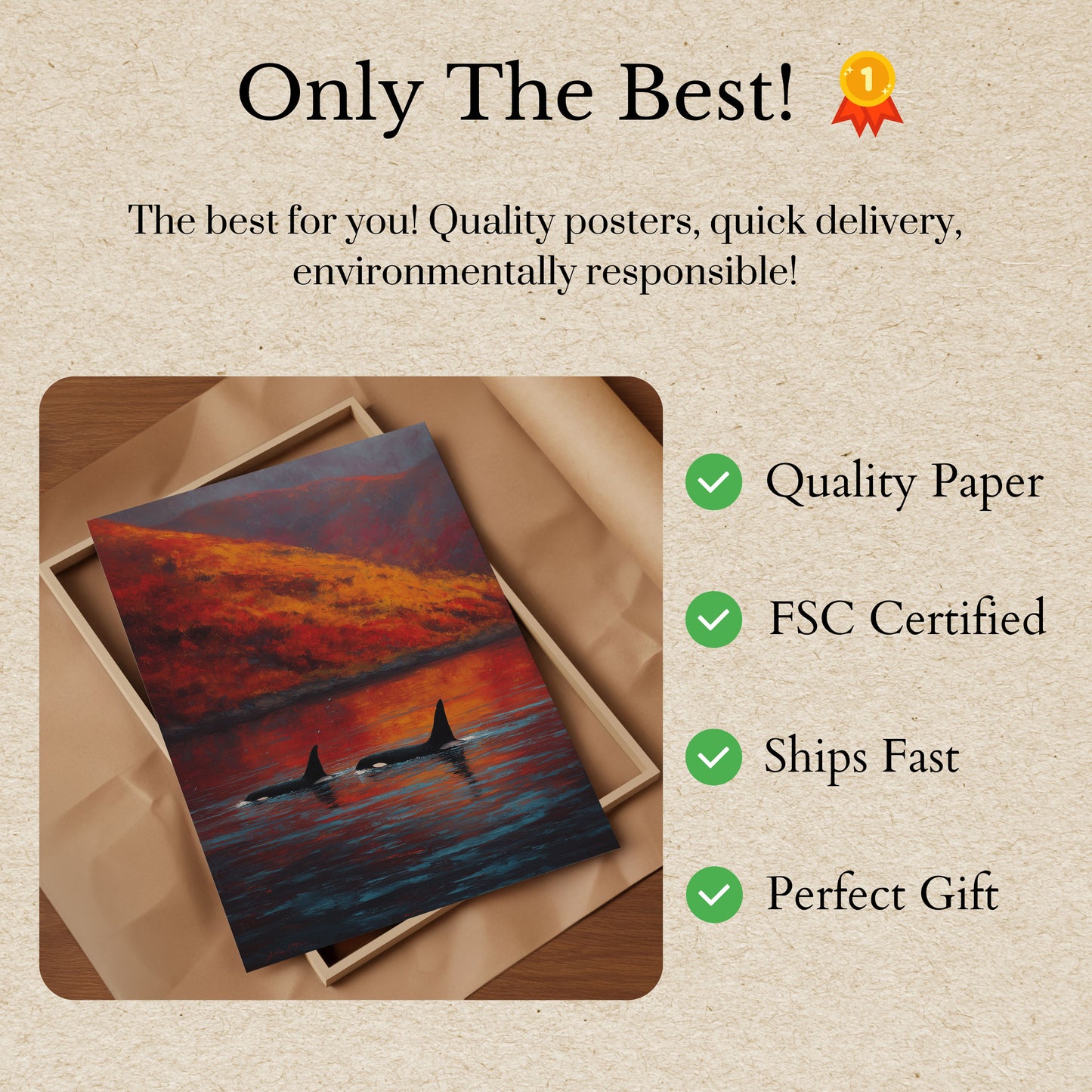 Orcas at Sunset Mountain Poster