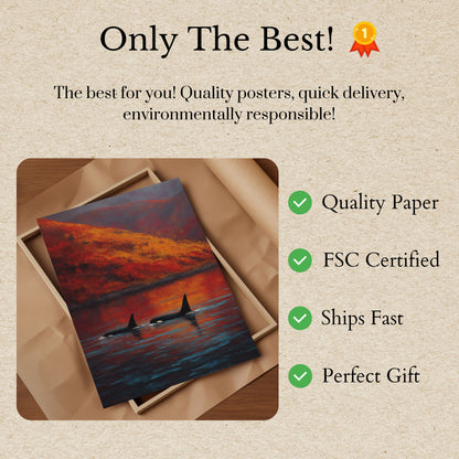 Orcas at Sunset Mountain Poster