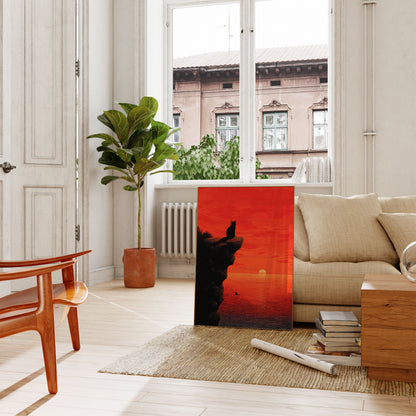 Kat ser på solnedgang plakat