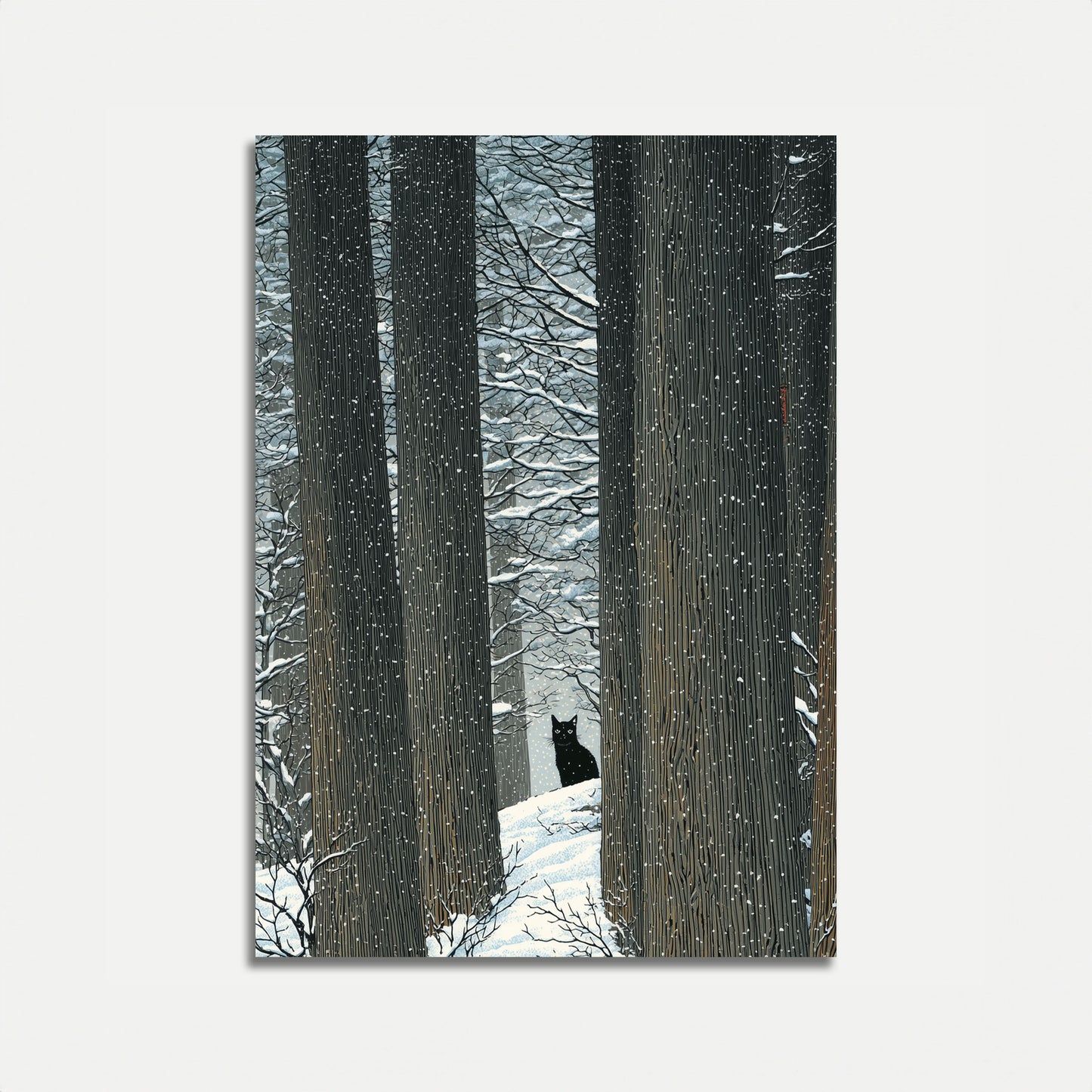 Black Cat in Winter Woods Poster