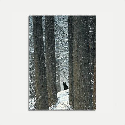 Black Cat in Winter Woods Poster