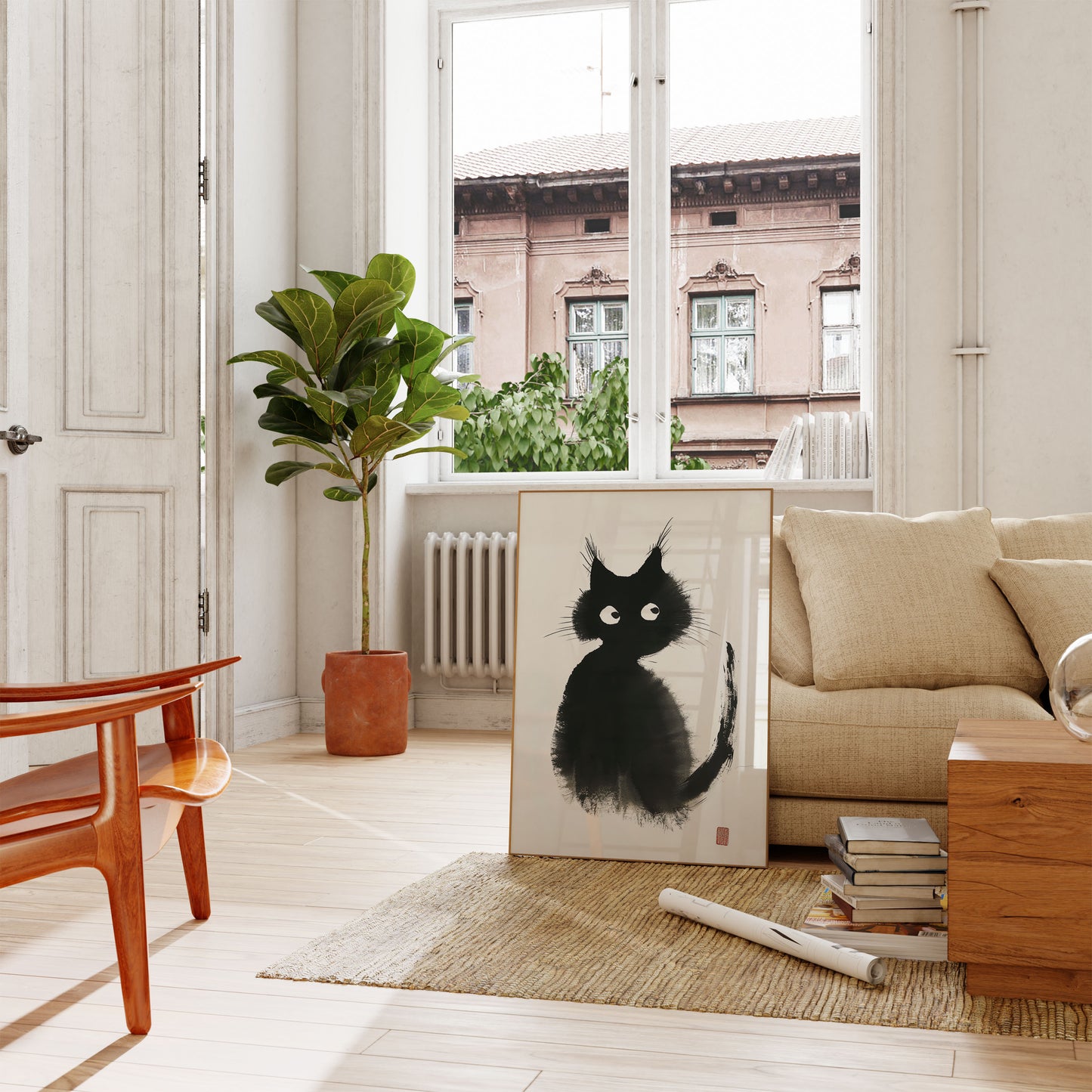 Curious Black Cat Ink Poster