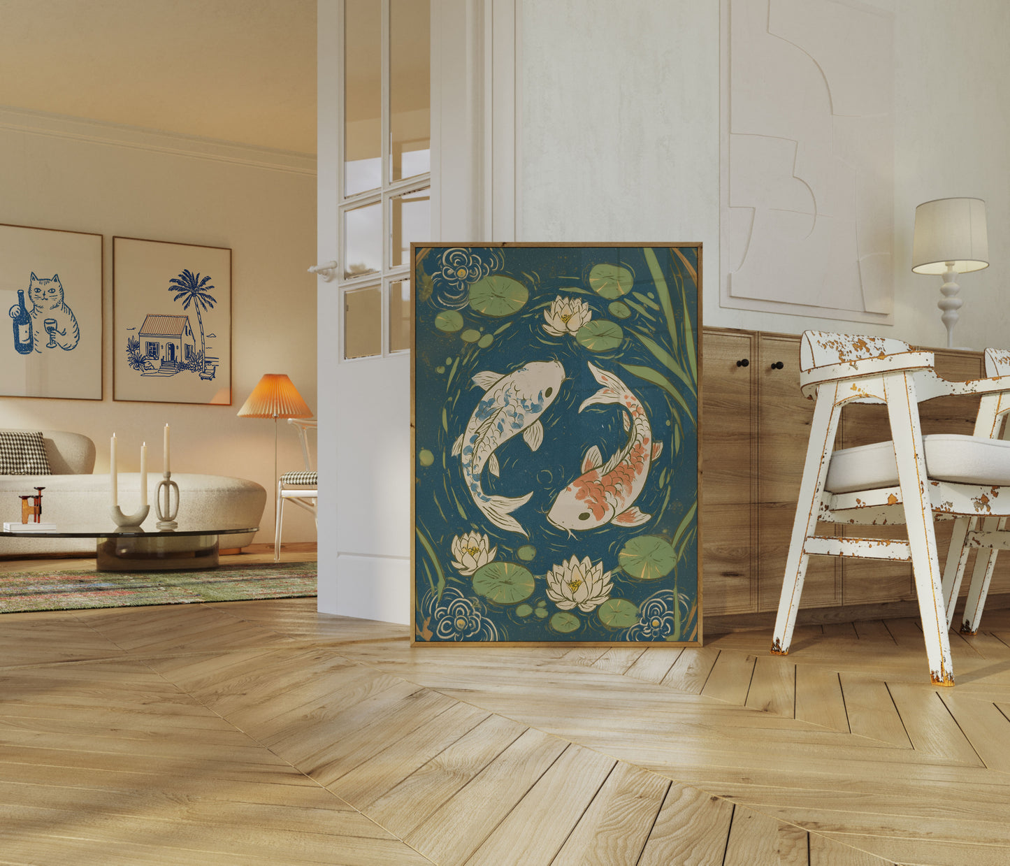 Koi Fish in Lotus Pond Poster