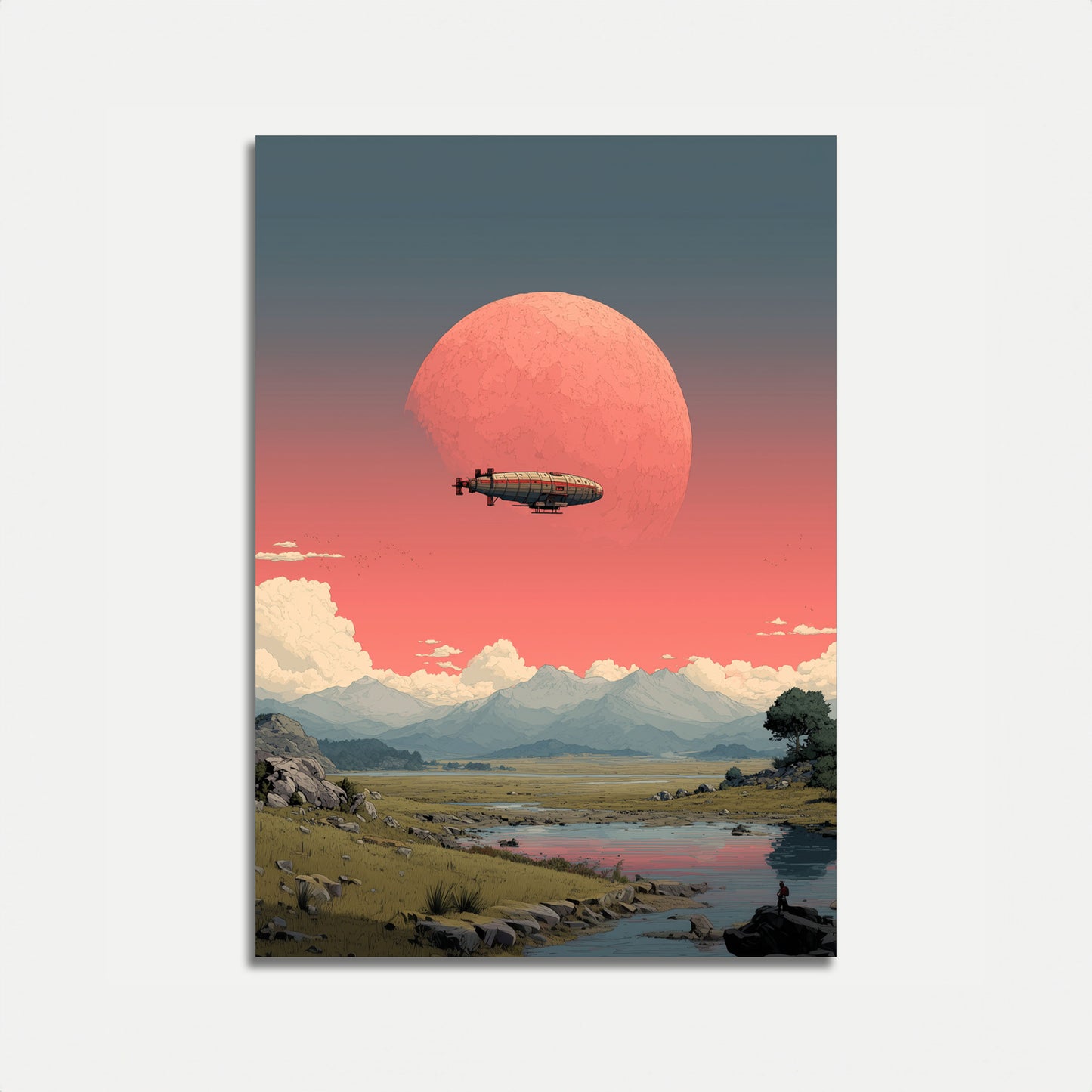 Steampunk-luftskepp över Mars-affisch