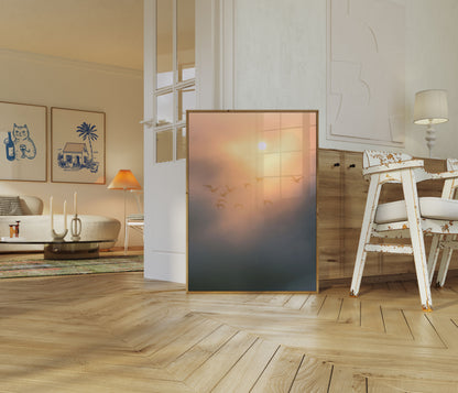 Birds Flying at Sunrise Poster