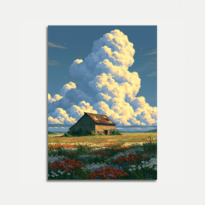 Rustikales Bauernhaus Wildblumenfeld Poster