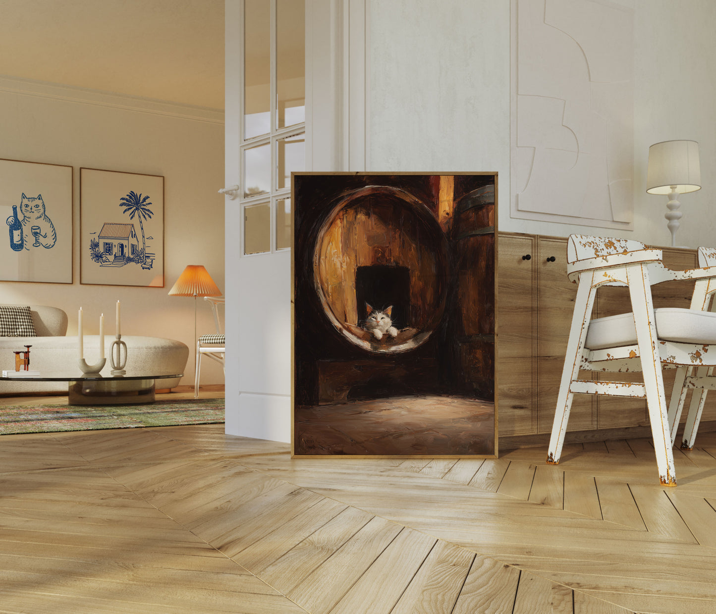 Katze im Fass Plakat