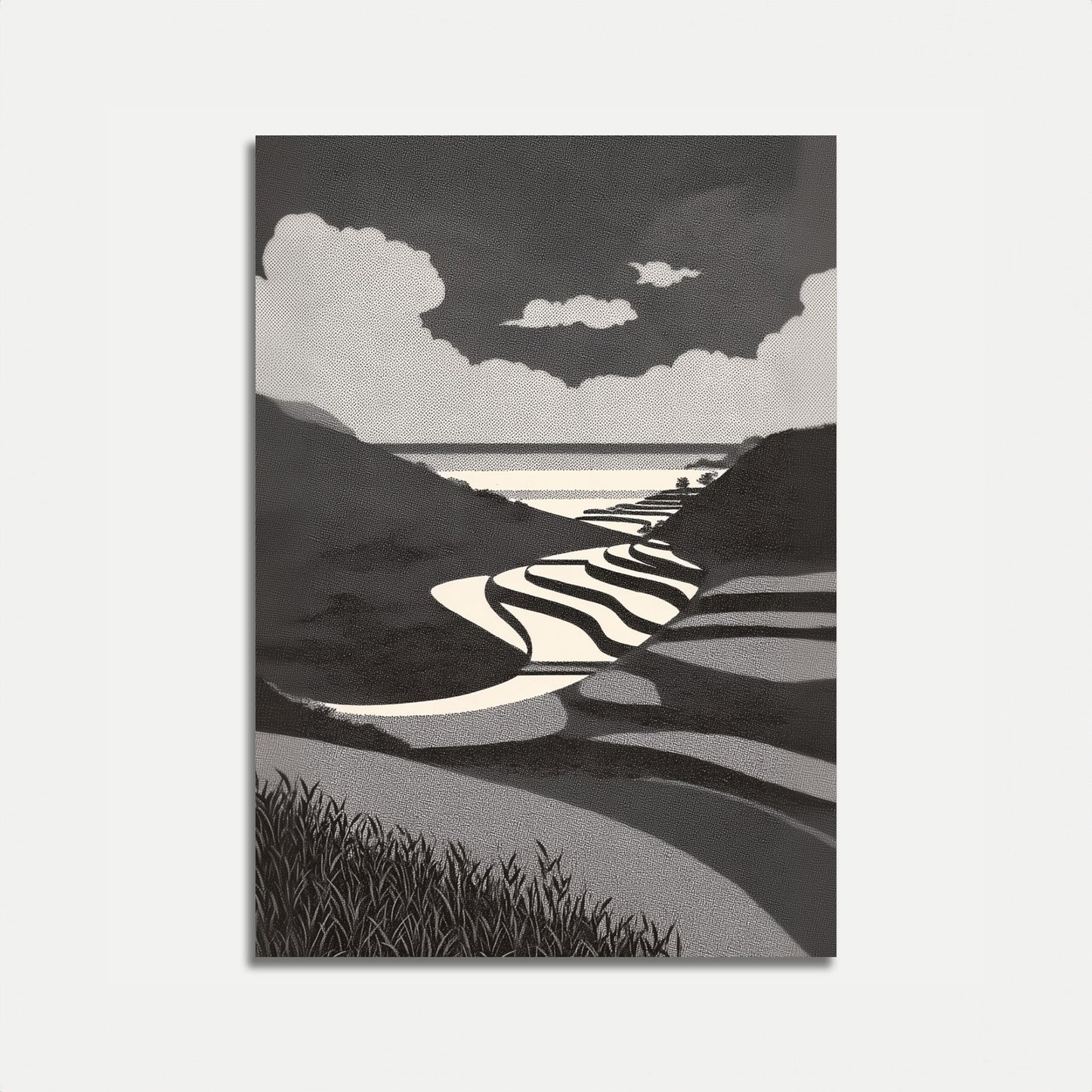 Winding River Valley Landscape Poster