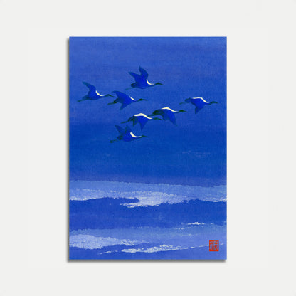 Flyvende traner over havet plakat