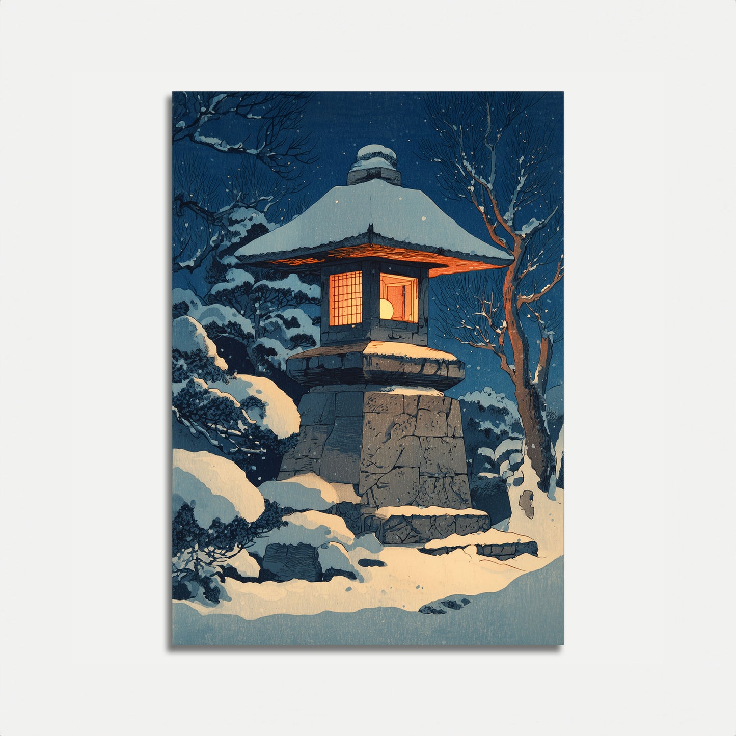 Snow Lantern in Winter Night Poster