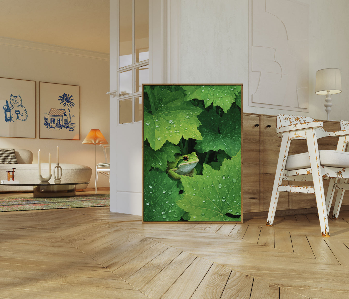 Green Frog Among Lily Pads Poster