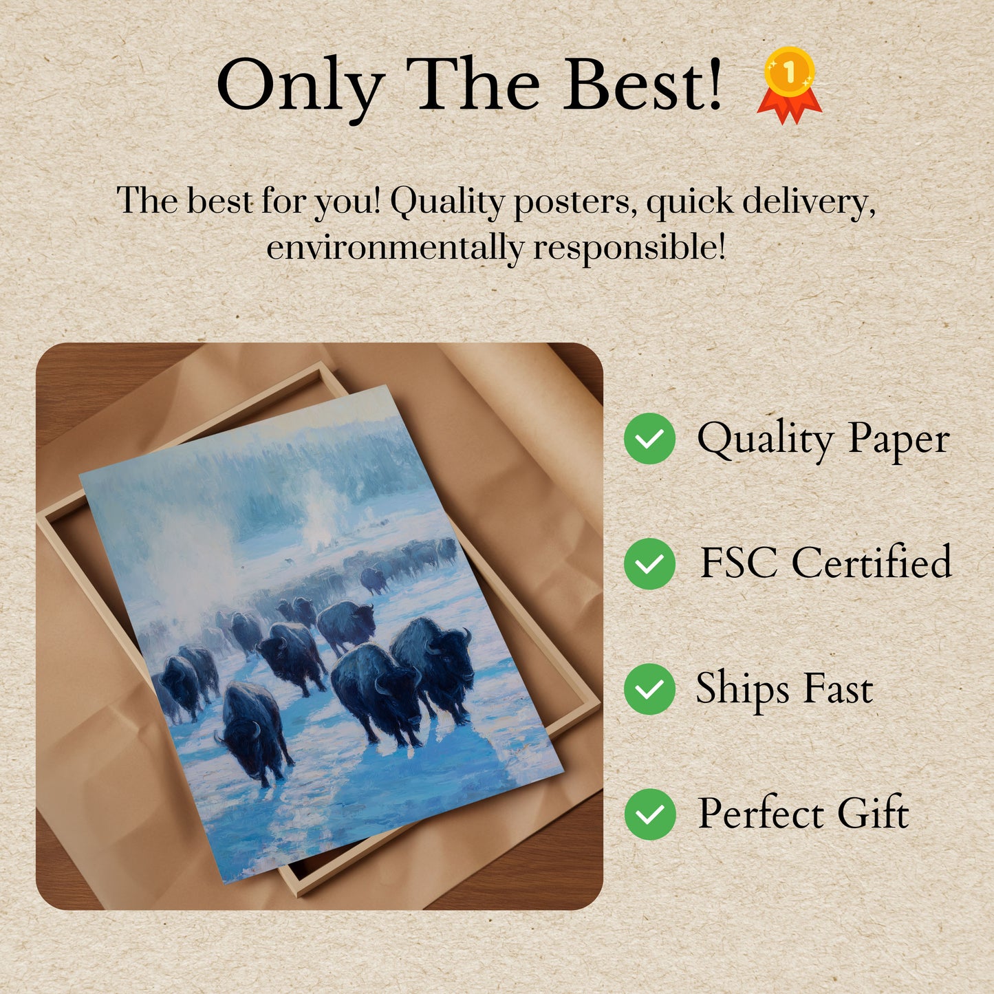 Bison Herd in Winter Landscape Poster