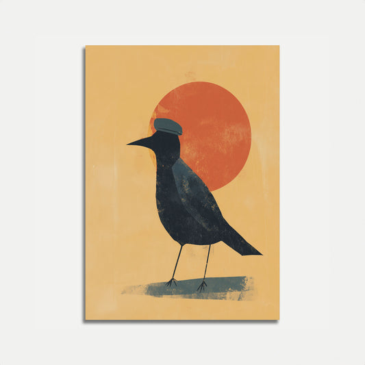 Póster Minimalista de Pájaro con Sol Rojo