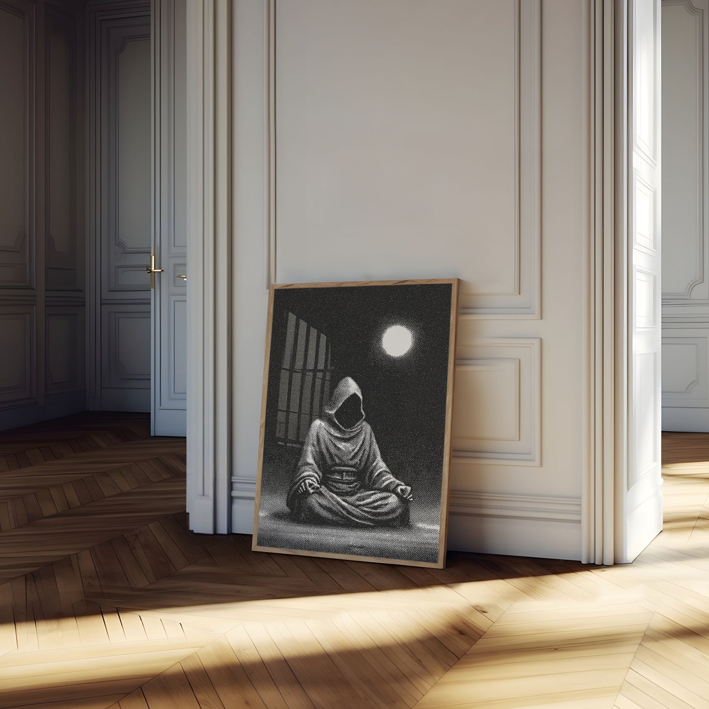 Póster de Astronauta Meditando Bajo la Luz de la Luna
