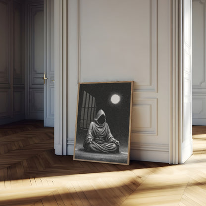 Póster de Astronauta Meditando Bajo la Luz de la Luna