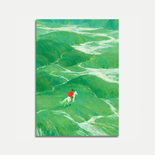 Póster Jinete de Rojo en Verdes Colinas