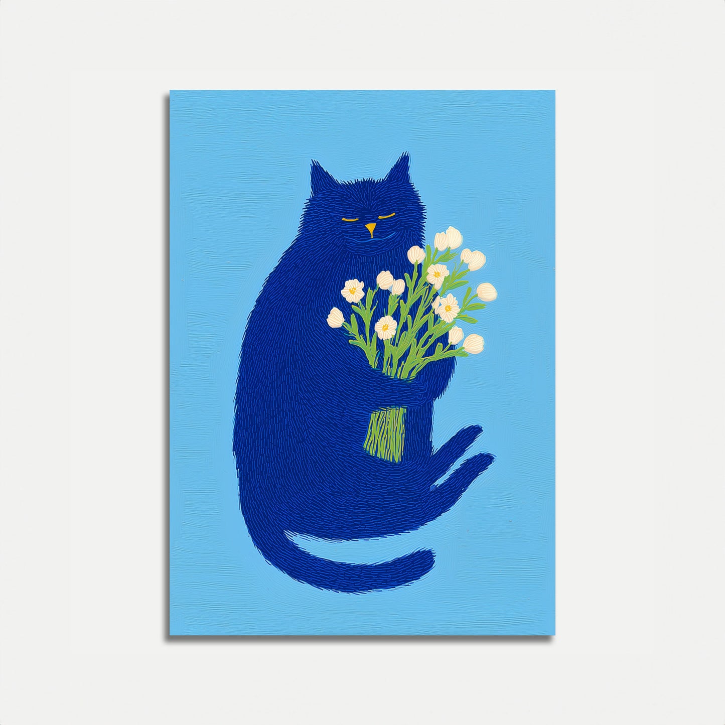 Blue Zen Cat Flower Embrace Poster