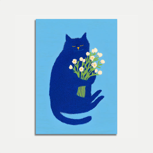Blue Zen Cat Flower Embrace Poster