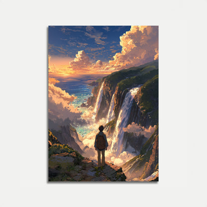 Adventure at Cliff Waterfalls Poster