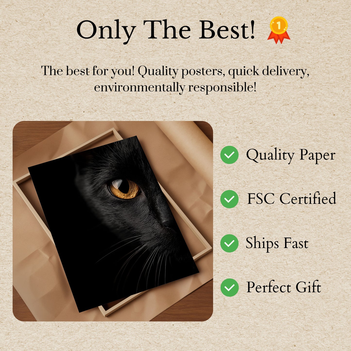 Pôster de Gato Preto Olhar Dourado