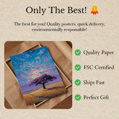 Ensomtræ Solnedgang Himmel Plakat