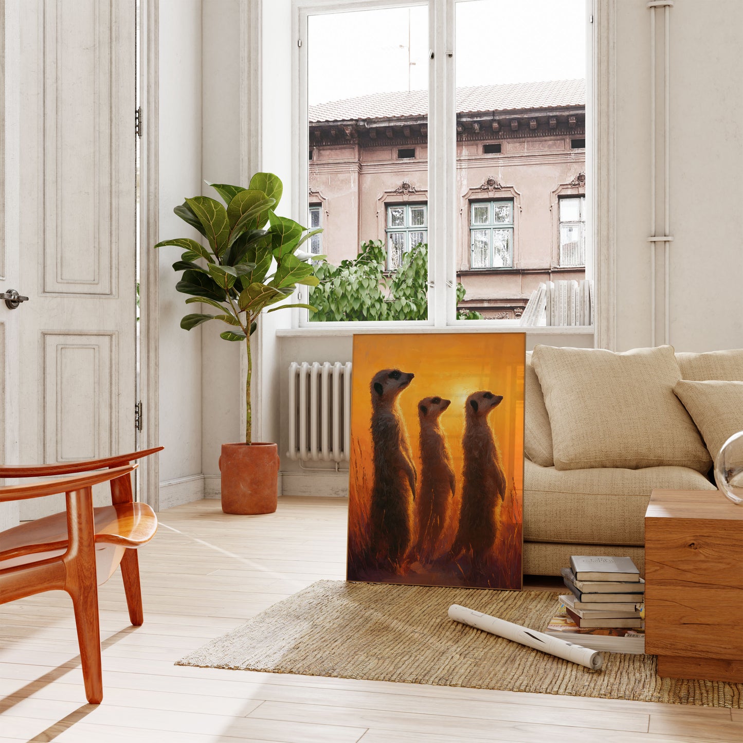 Stokstaartjes bij Golden Sunrise Poster