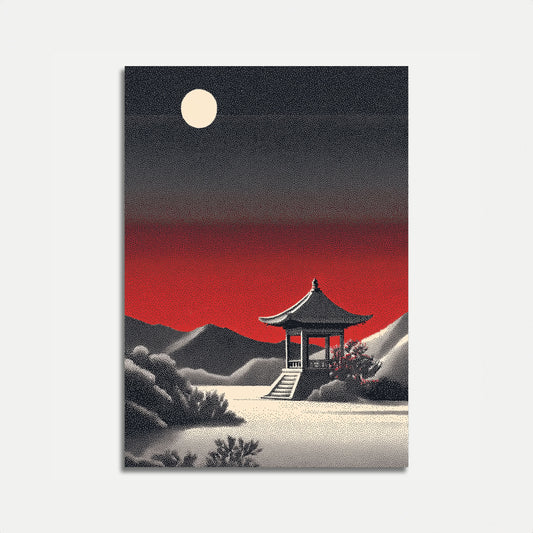 Asiatisk Pagode Under Moonlight Plakat