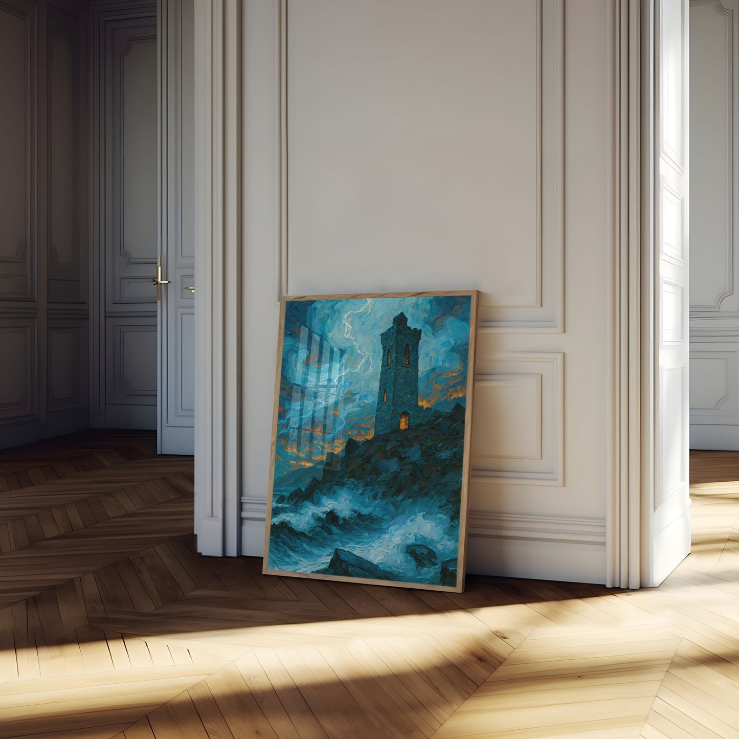 Stormy Tower Night Sky Poster