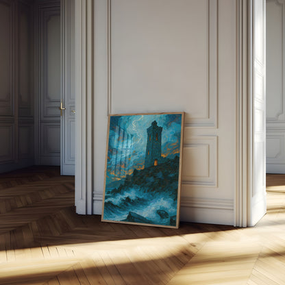 Stormy Tower Night Sky Poster