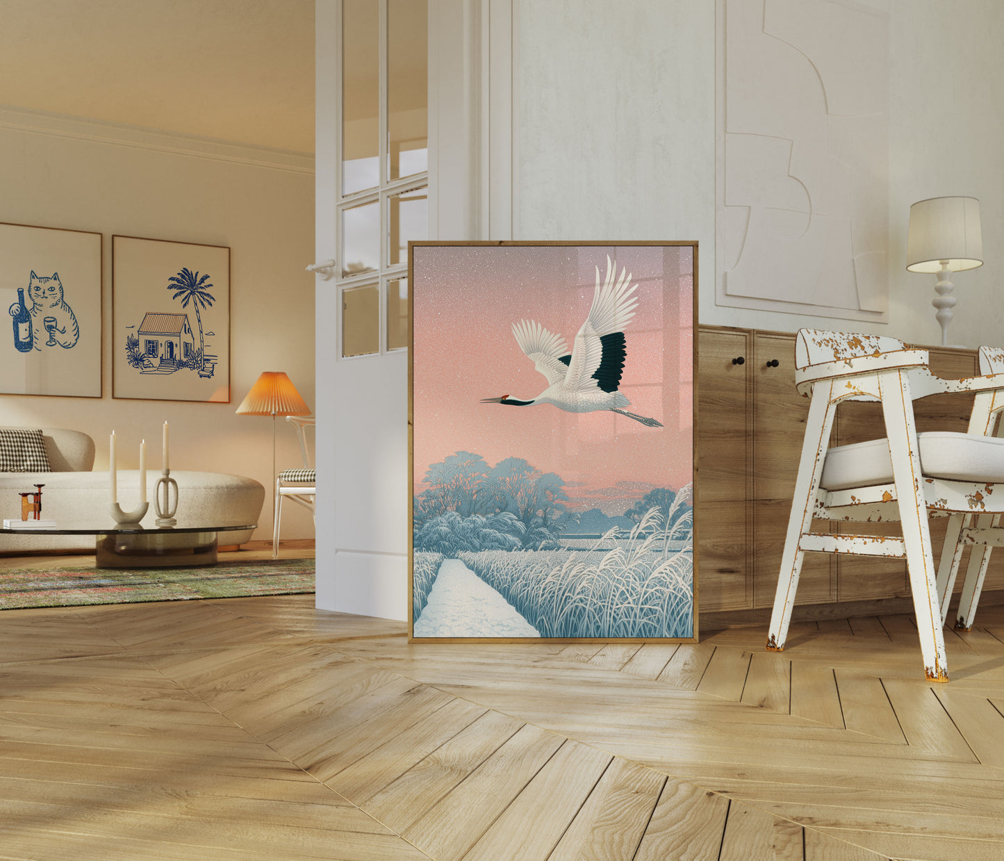 Póster de la Grúa Voladora en Invierno