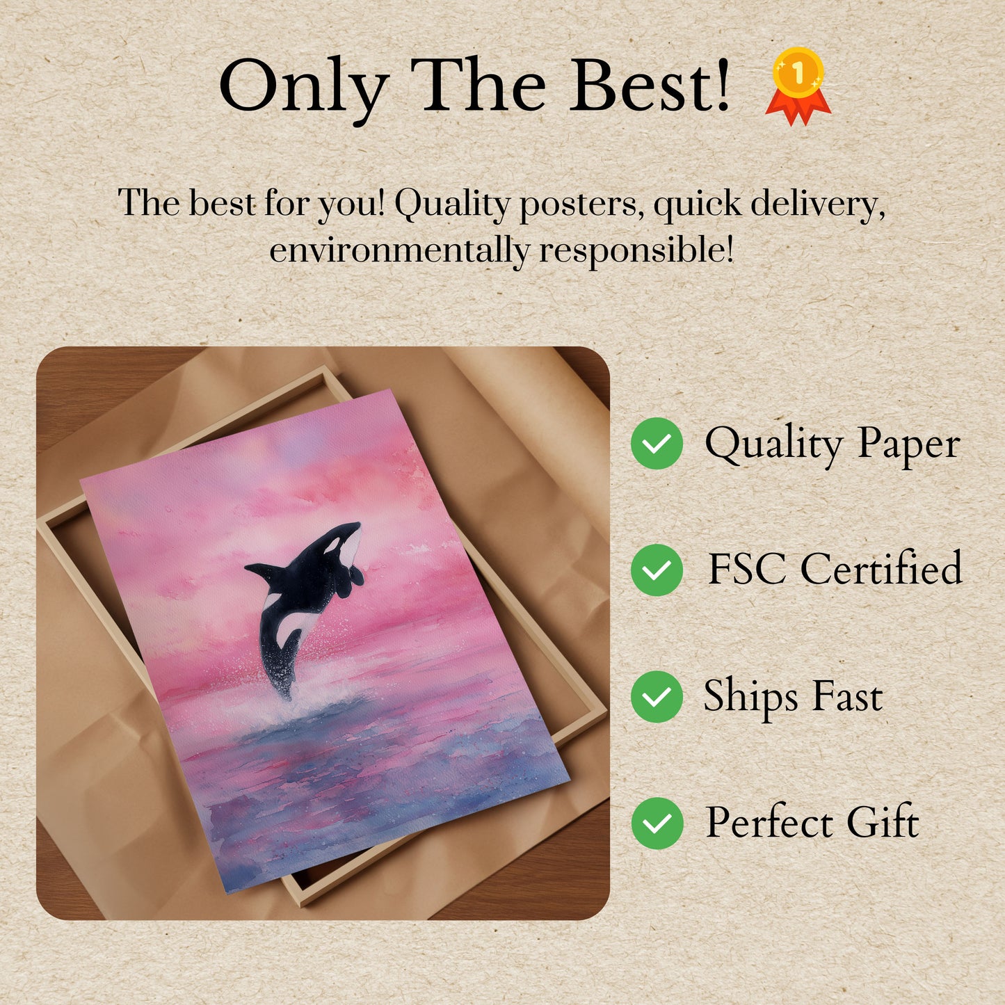 Leaping Orca Pink Sky Poster