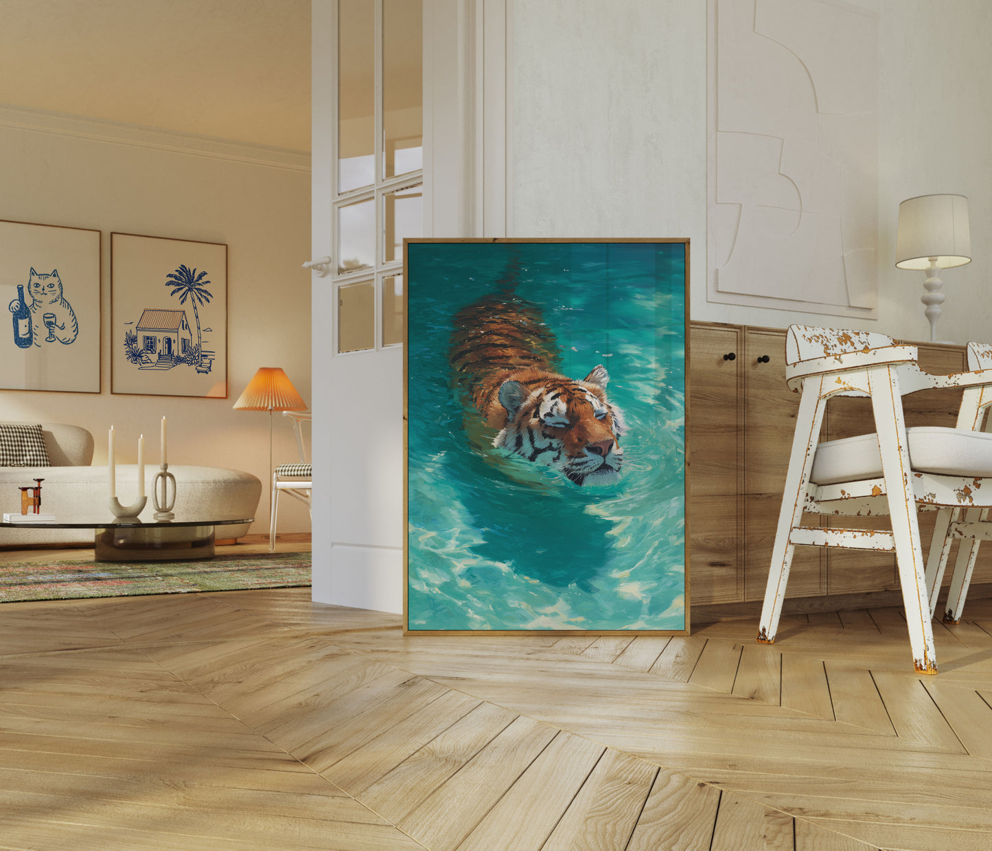 Serene Tiger Swimming Poster