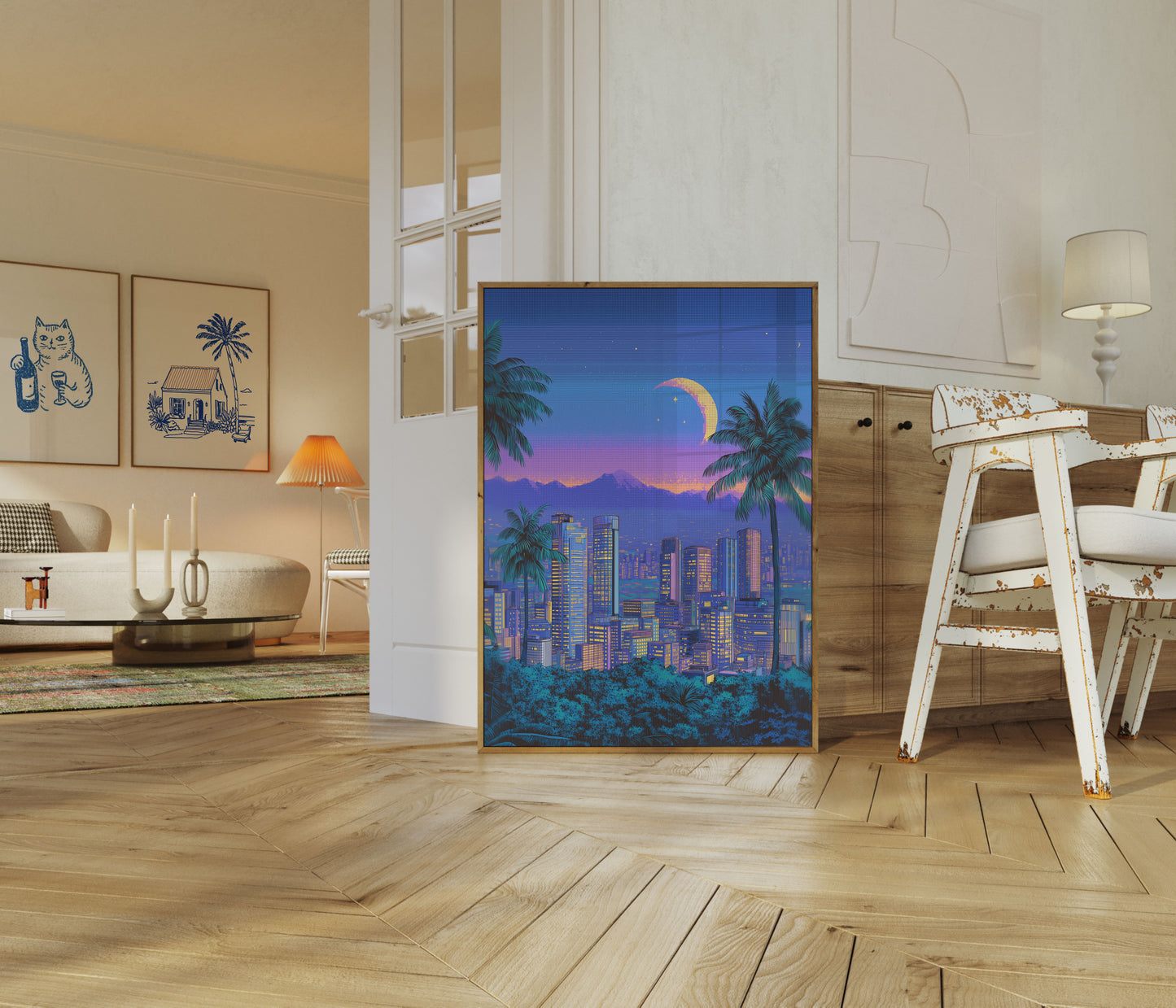 Neon City Skyline Night Plakat