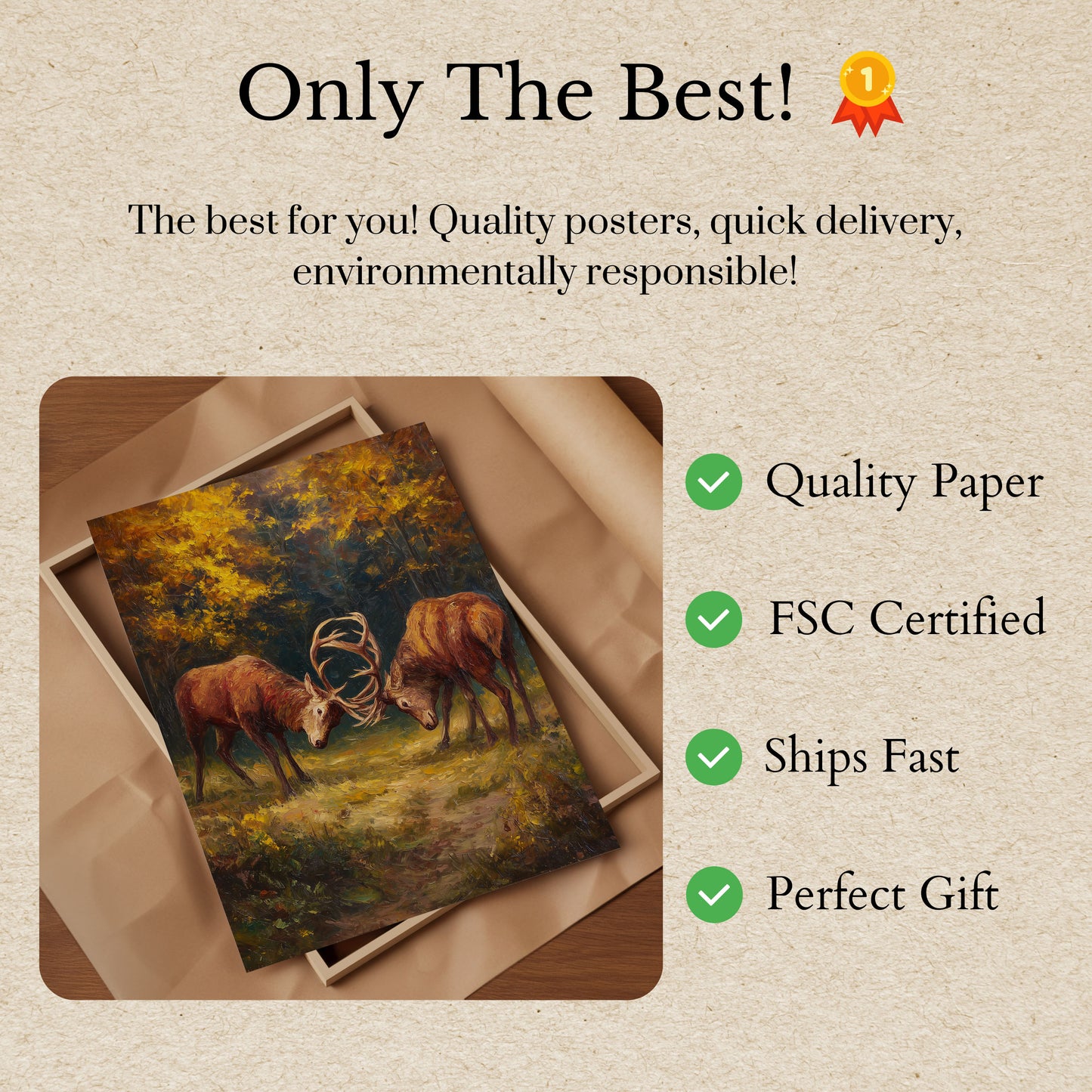 Deer Clash in Golden Forest Poster