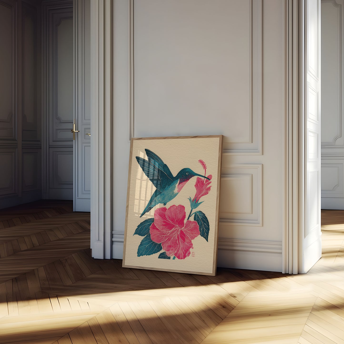 Hummingbird and Hibiscus Flower Poster