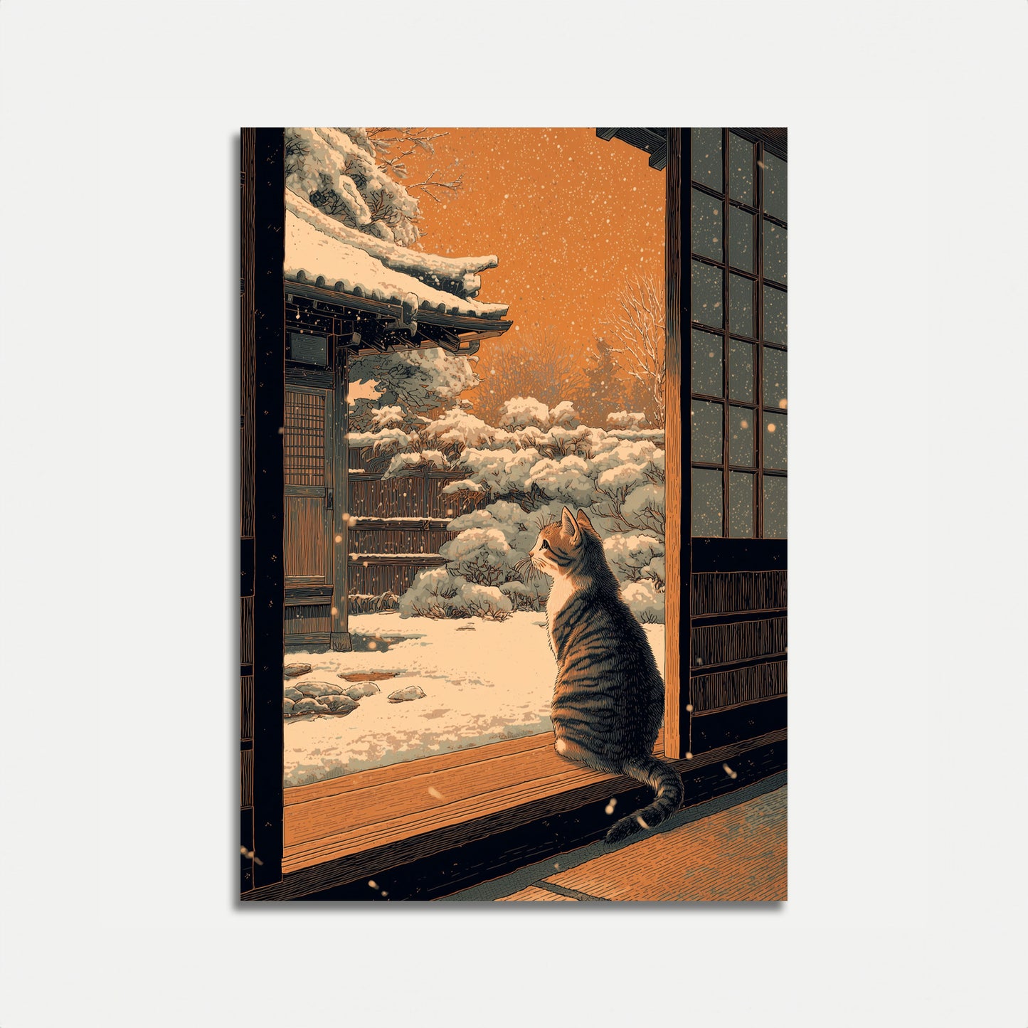 Cat Watching Winter Snow Poster