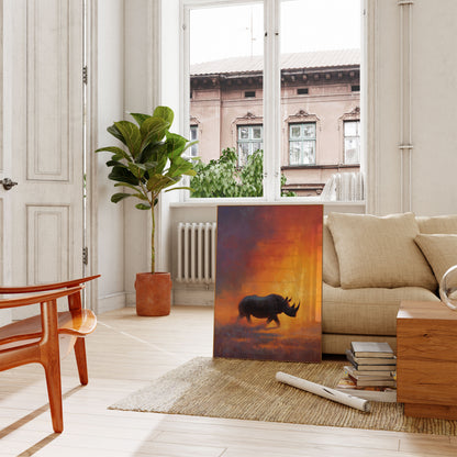 Neushoorn in Gouden Vlammen Poster