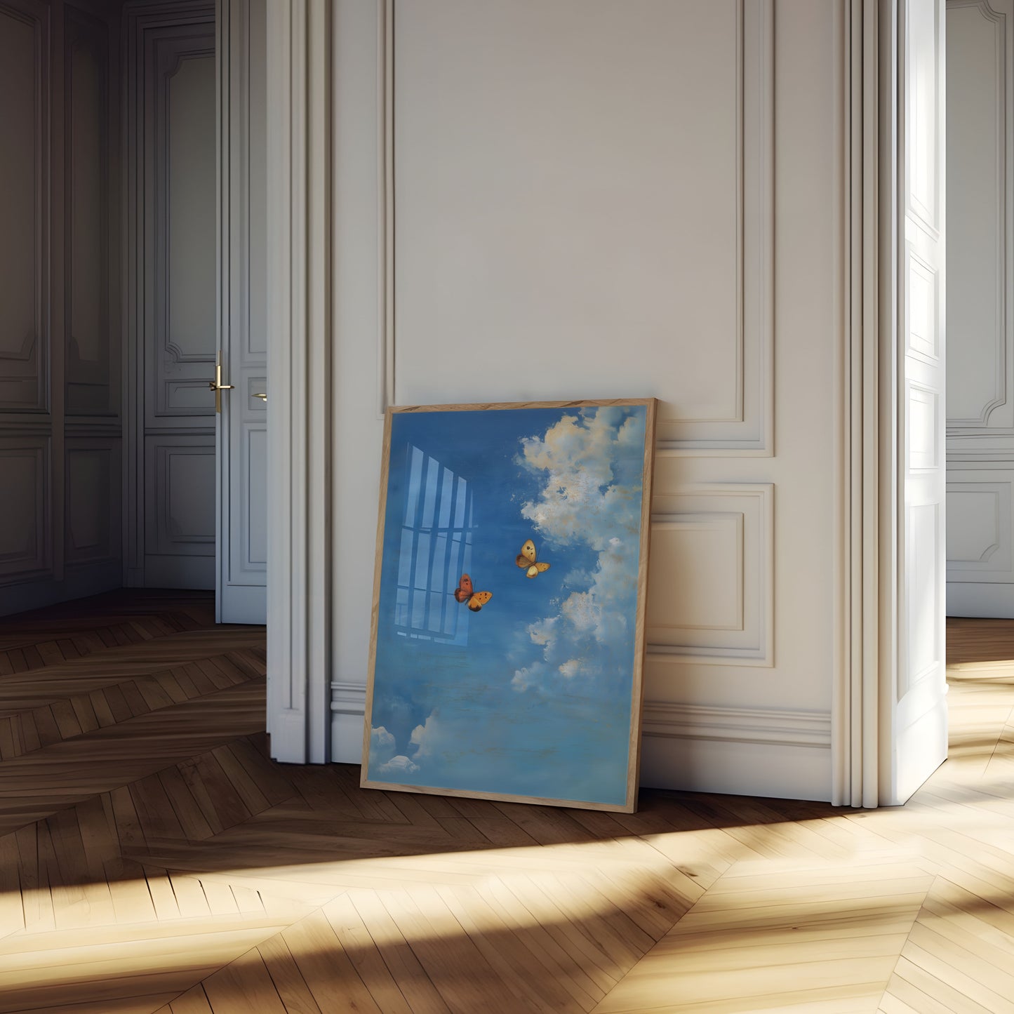 Póster de mariposas bailando en el cielo