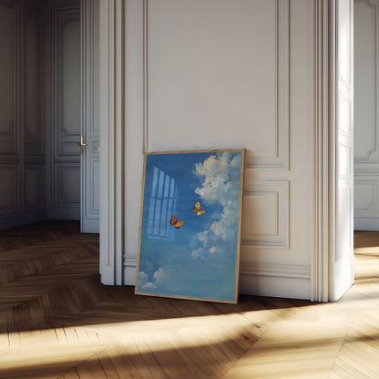 Póster de mariposas bailando en el cielo