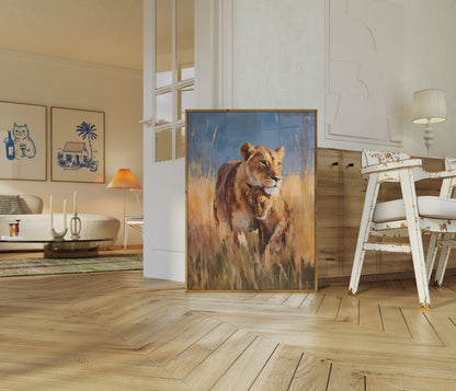 Affiche Lionne dans la Prairie Dorée