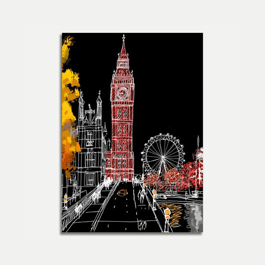 London Landmarks Night Scene Poster
