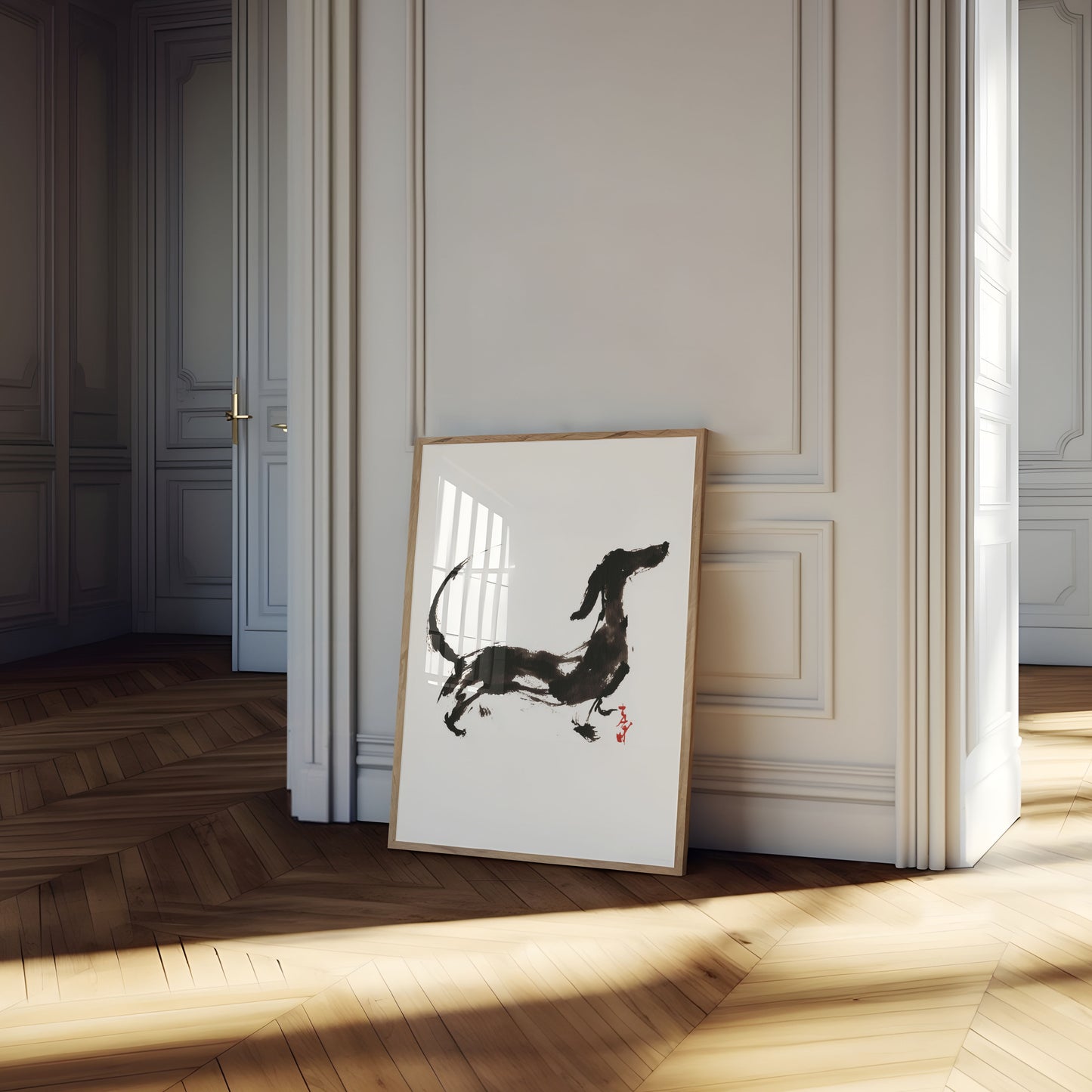 Playful Dog Ink Sketch Poster