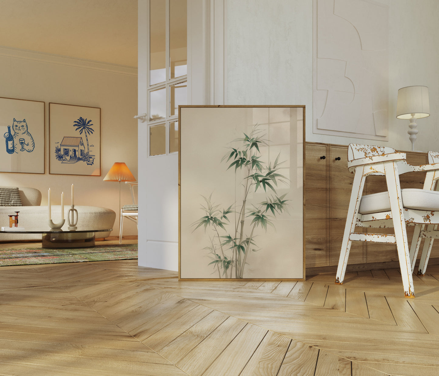 Elegante póster de acuarela de bambú verde