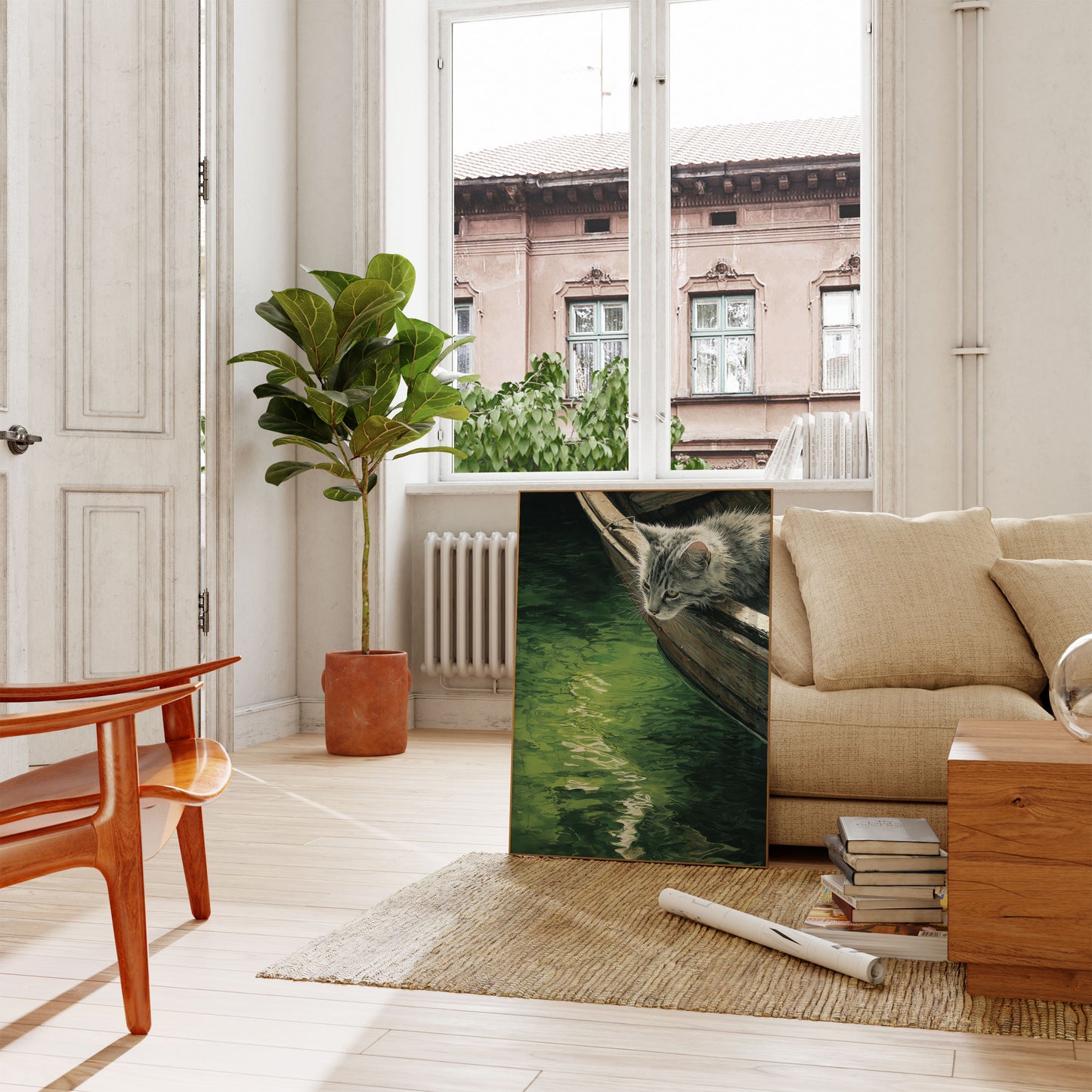 Cat by the Waterside Poster